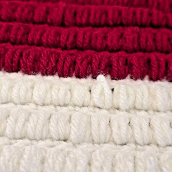 Handmade Crochet Blanket Throw Red White Striped Scallop Edge Soft Acrylic 32x48 - Picture 12 of 16